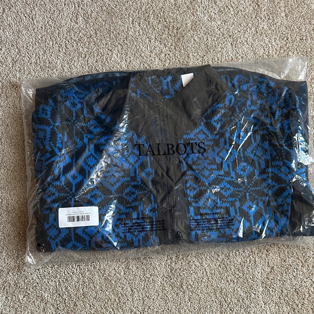 Talbots Blue and Black Patterned Cardigan Sweater